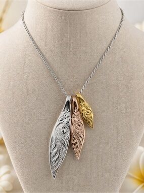 925 Sterling Silver Rose/Yellow/Gold Plated Hawaiian Plumeria Pendant Necklace